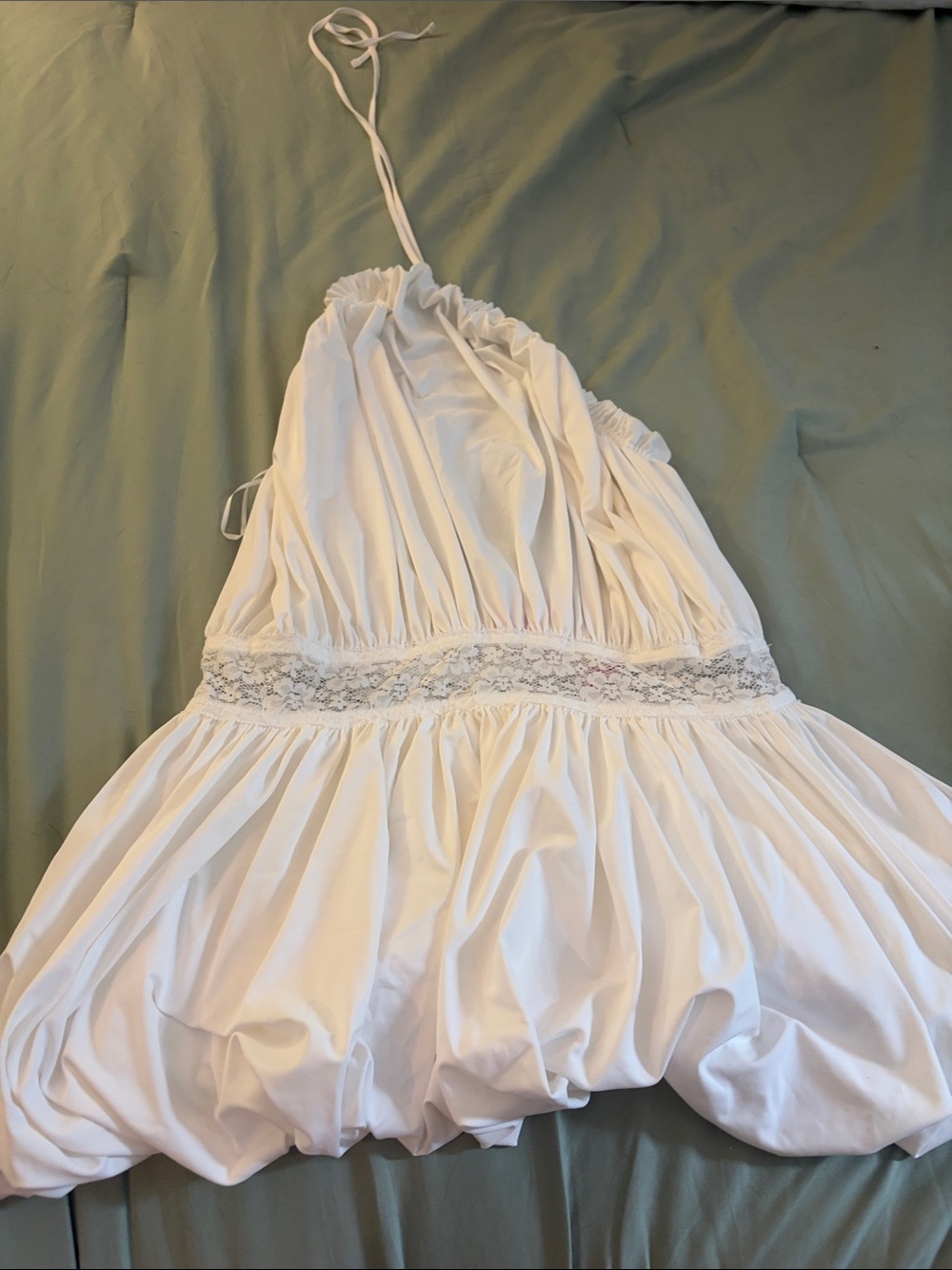 White Halter Lace-Trim Babydoll Nightdress
